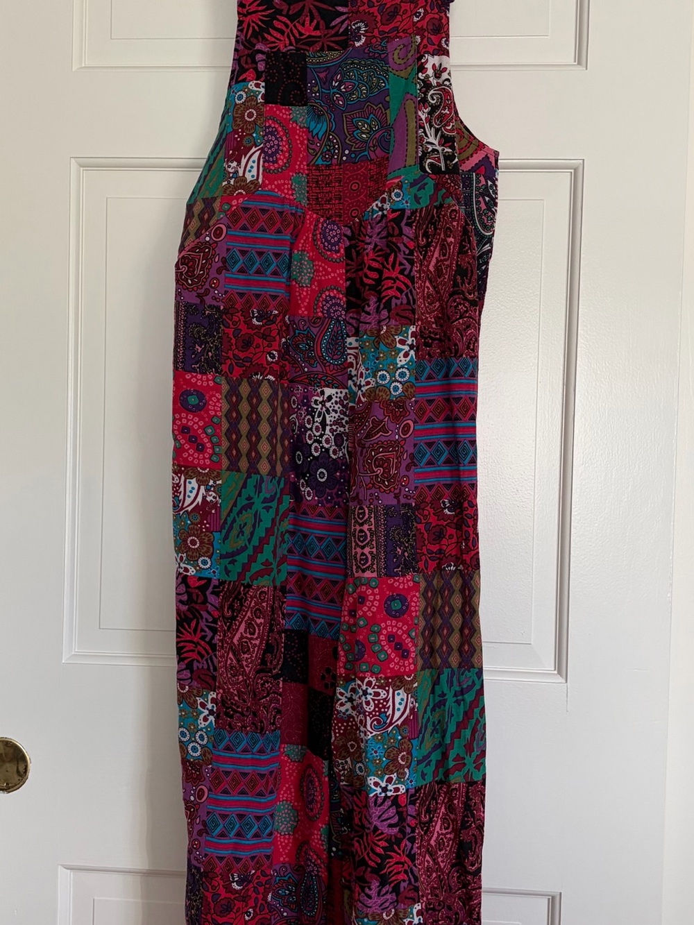 Women’s Patchwork overalls with pockets in Red and Teal